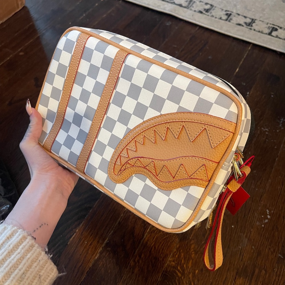 Sprayground Limited Edition Grey and White Checkered Toiletry Bag/Clutch- NWT - Picture 1 of 7